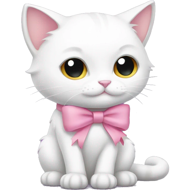 White cat sit He Haves i pink bow emoji