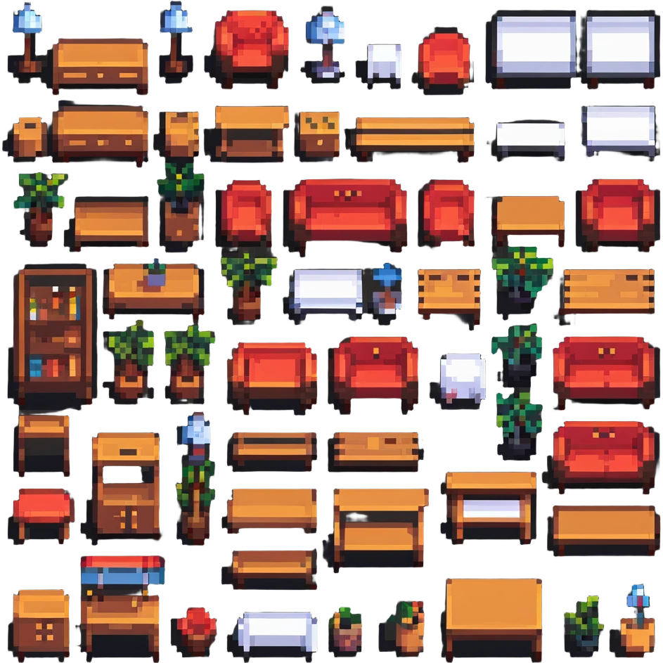 detailed furniture elements in pixel art style emoji