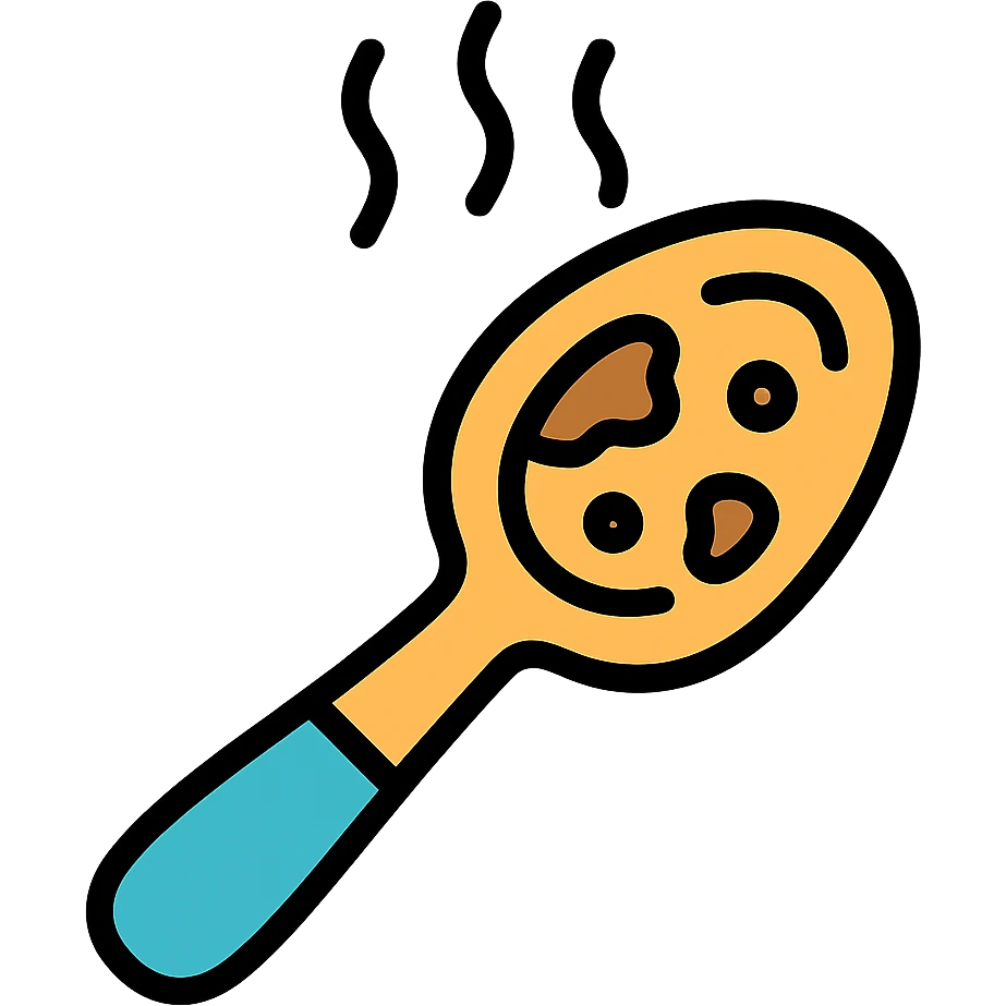 filthy stained spoon emitting visible stink lines, icon style, focus on used and unclean appearance emoji