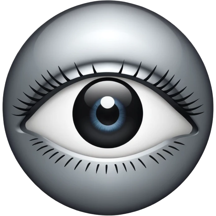Minimalistic futuristic eye emoji, metallic black and white, reflective iris, smooth circular shape, flat vector, high contrast, centered, clean UI icon emoji