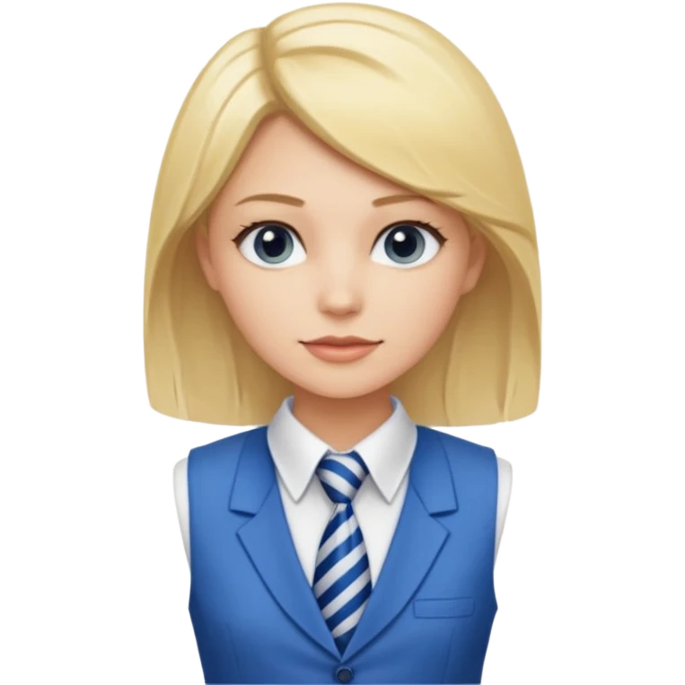 une femme blonde jolie avec une chemise blanche et une veste et cravate bleu emoji