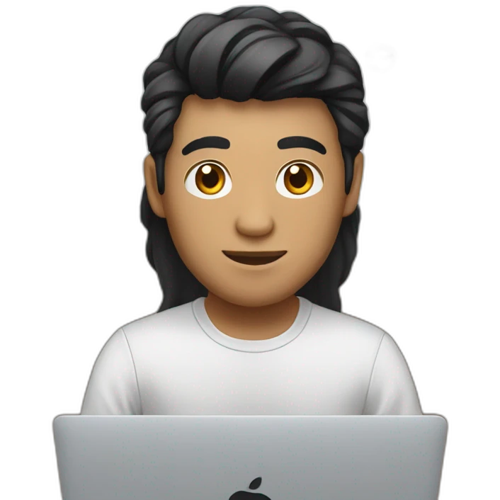 developer with macbook in front, light skin tone and black hair styled emoji
