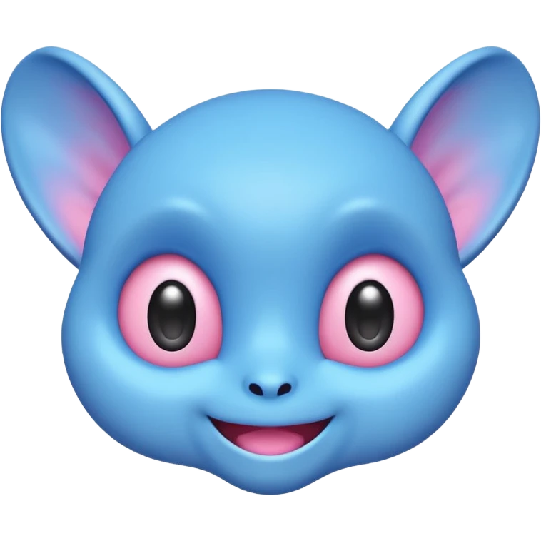 minimalist cute blue alien emoji, big eyes, wide smile, floppy ears with pink inside, pastel palette, kawaii emoji