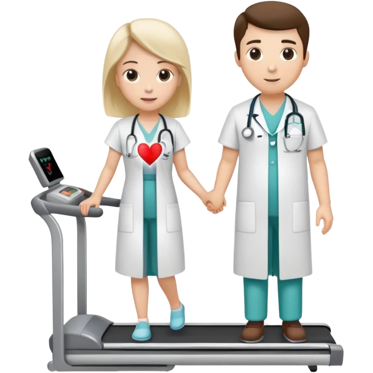 treadmill, patient in hospital gown, heart monitor, and doctor emoji