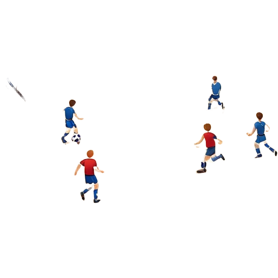 A mini-football match in an indoor sports hall with a wooden floor and clear court markings. The scene captures players in action, with the ball moving towards the goal, and the surrounding bleachers and overhead lights adding to the atmosphere of a competitive game. emoji