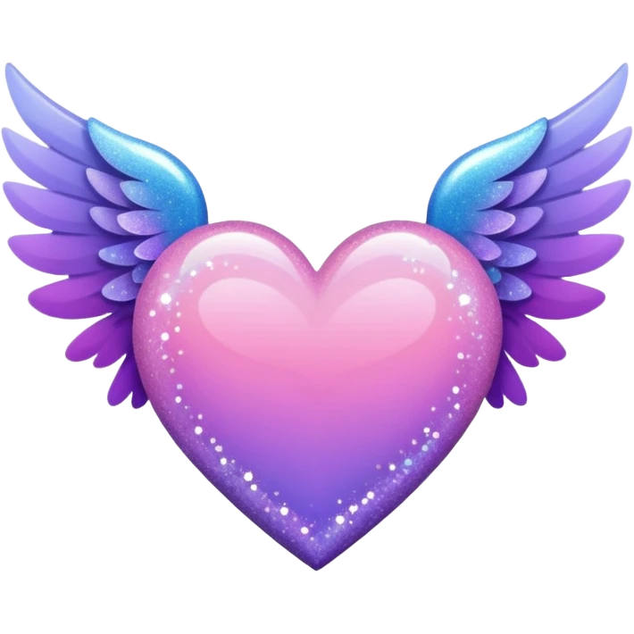 ombré heart with big full pastel wings with glitter and sparkles emoji
