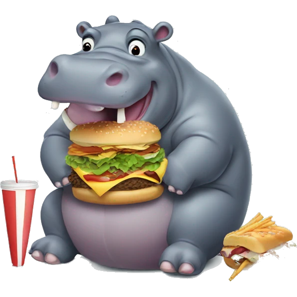 Hippo eating fast food emoji