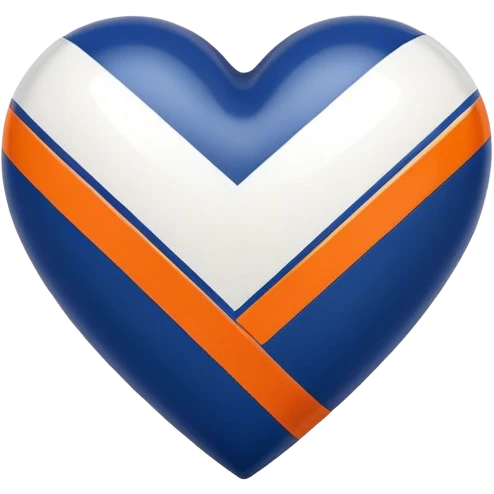 Glossy, sporty dark blue heart with diagonal white and orange athletic stripes going down one side emoji