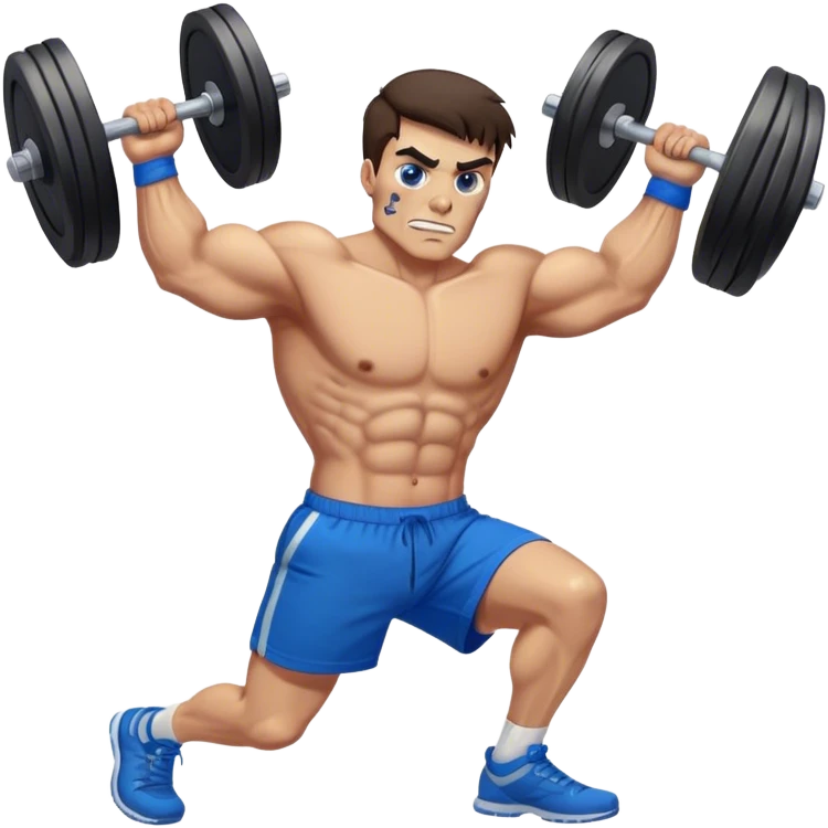 brunette buff man with blue shorts skull-crushers exercise emoji