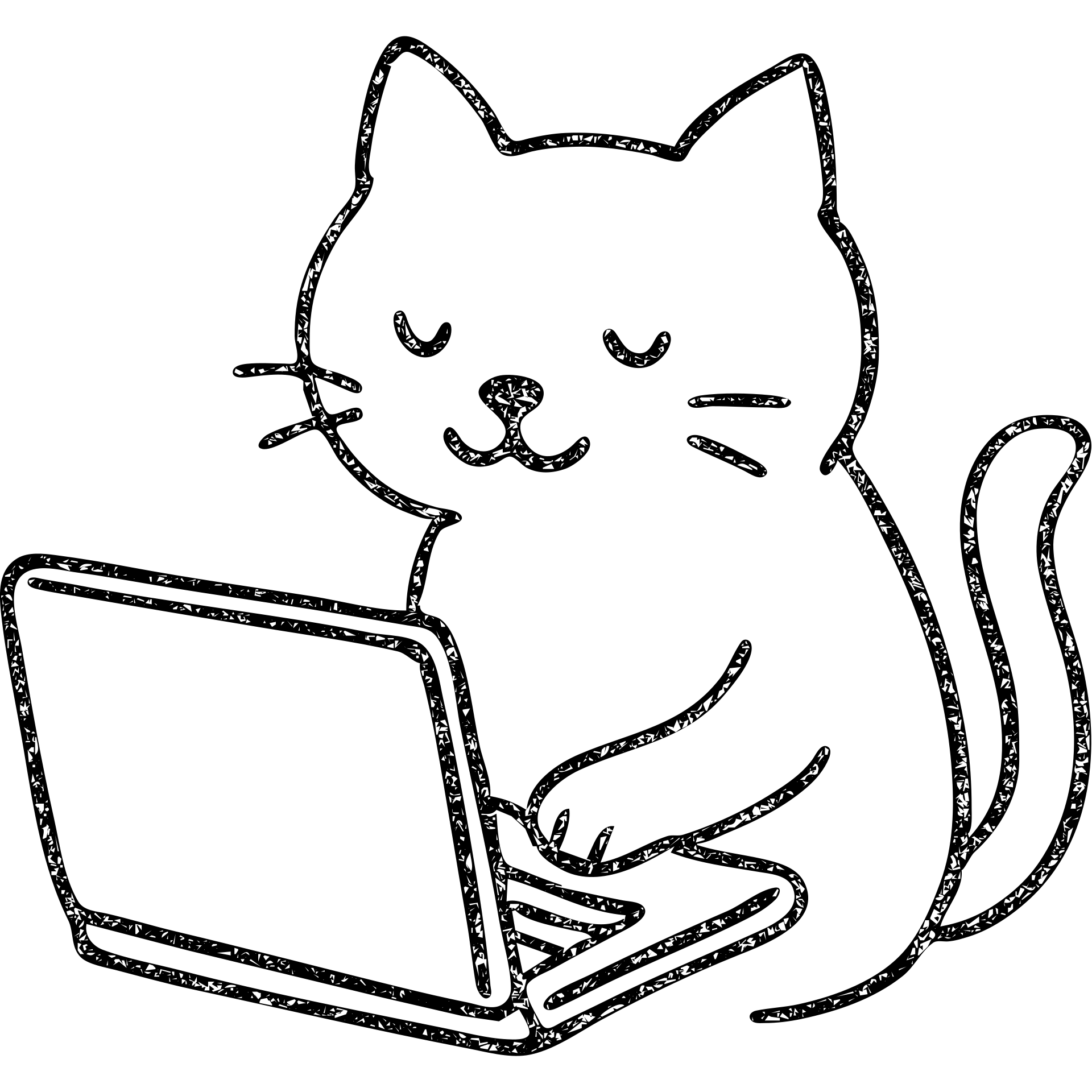 hand-drawn outlined icon of a cat using a laptop emoji