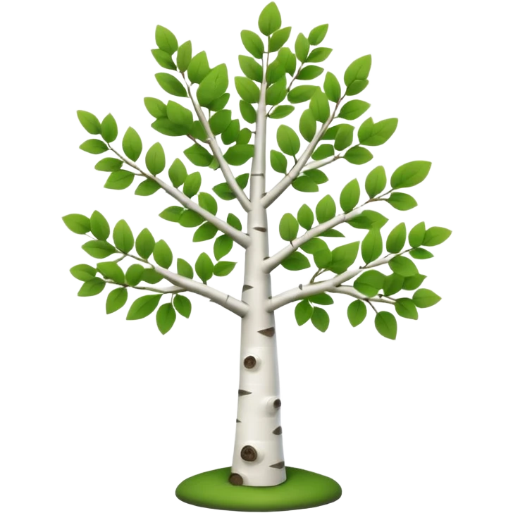 A 3D cartoon birch tree with white bark and small green leaves, gentle lighting, Memoji-style realism. emoji