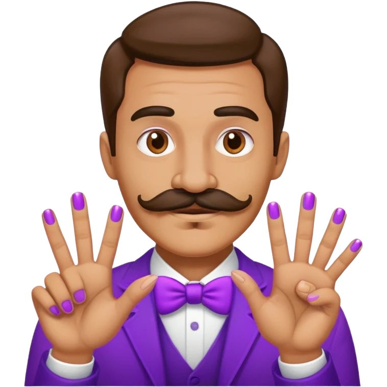 Mustachioed man with purple fingers emoji