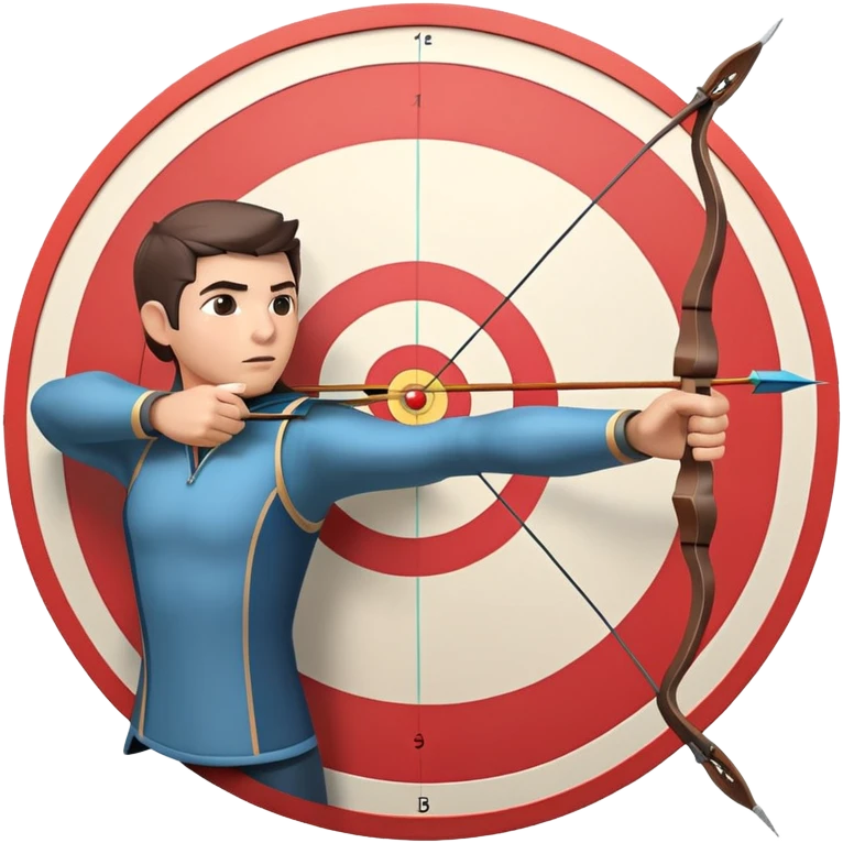 An archer drawing a bow and aiming an arrow at a target, with perfect focus and precision. The target is visible in the background, featuring concentric rings. The scene captures the concentration and skill involved in archery, emphasizing the elegance and accuracy of the sport. emoji