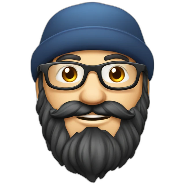 harvest garneder european long black beard no hair glasses with hat emoji