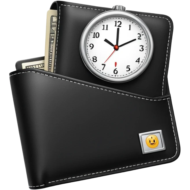 wallet with a clock on it, representing fast and affordable financial services emoji
