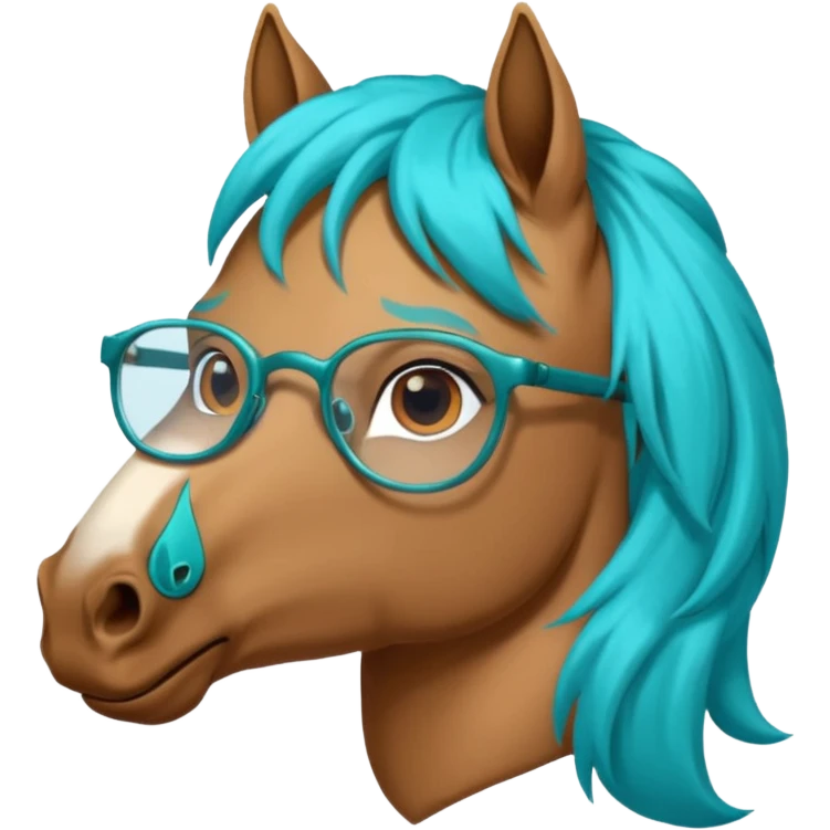 black horse head with turquoise hair and glasses emoji