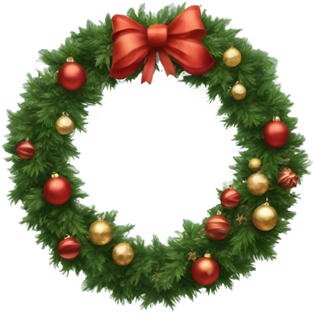 Realistic Circular christmas wreath with baubles and bows emoji