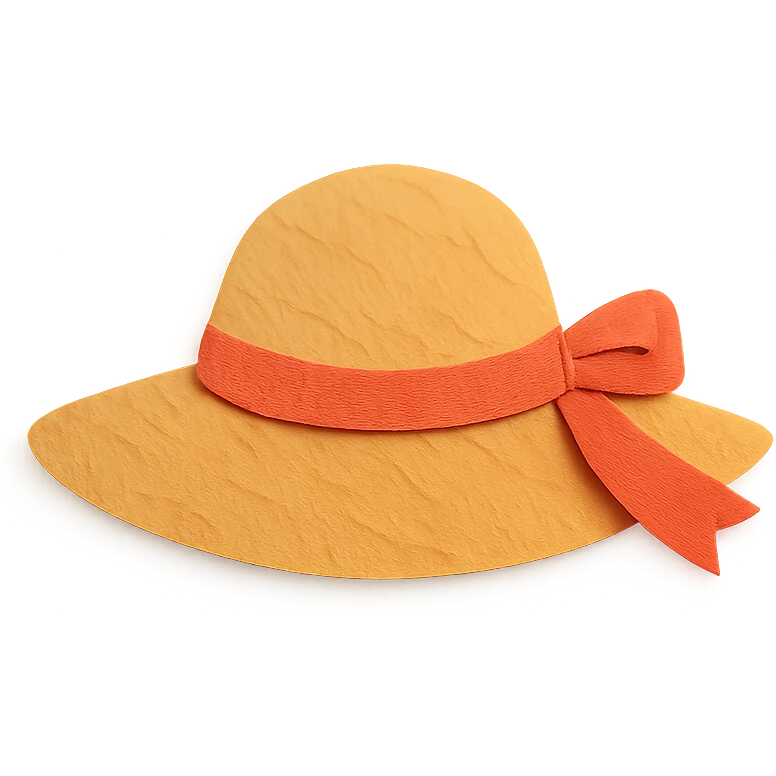 women's sun hat with a ribbon, paper-craft style illustration emoji