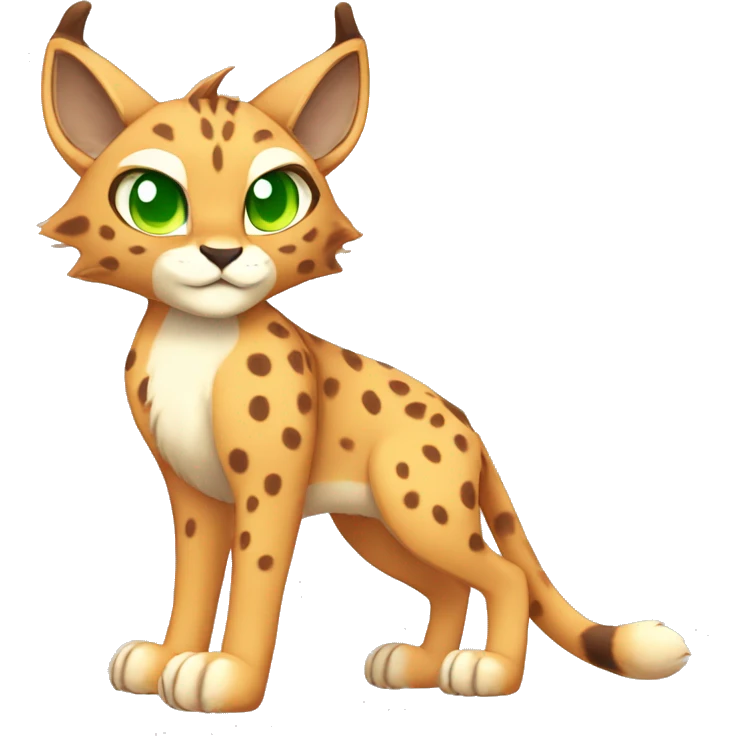 spotted Lynx-Caracal-Fakemon-hybrid with orange points, green eyes brown toes, and short tail, full body emoji