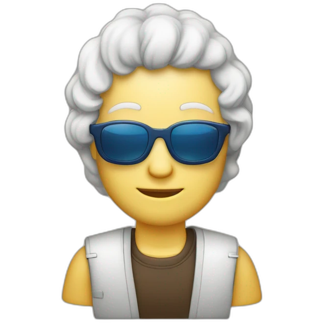 Iemand met blauw hesje blonden haren en zonnebril emoji