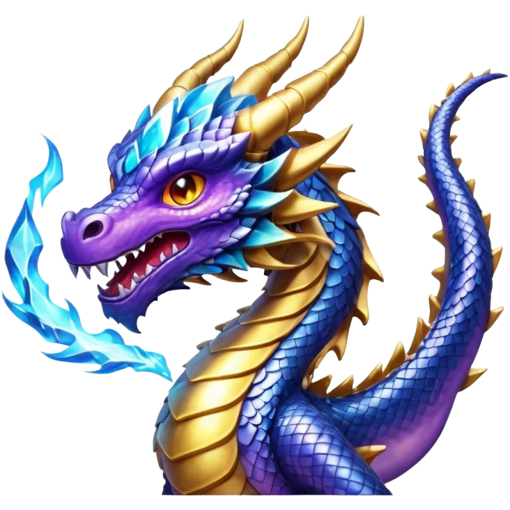 Amazing cool dragon with golden purpleish blue aura firing a energy blast which looks cool and dangerous at the sametime emoji