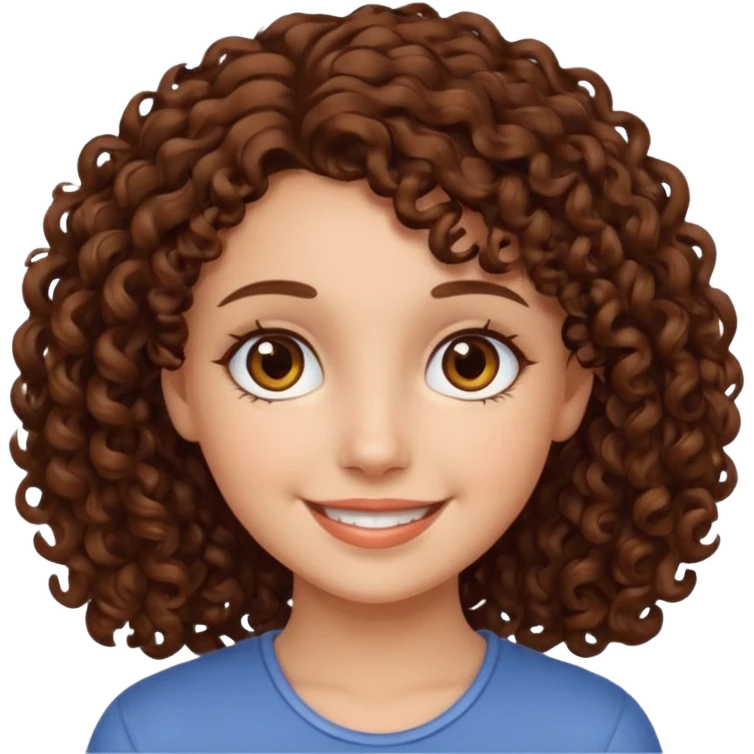 chica con piel blanca sonriendo, ojos marrones y pelo marrón con rulos emoji