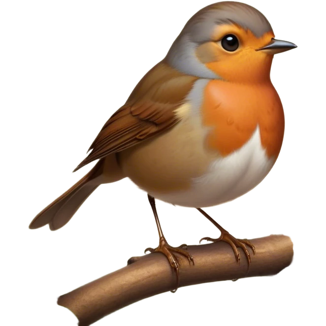 Cinematic Noble Robin Portrait Emoji, Poised and dignified, with a delicate, rounded build, a soft rust-red breast, gentle inquisitive eyes, and a small, refined beak, Simplified yet sharp and sophisticated features, highly detailed, glowing with a soft, warm glow, high shine, intelligent and graceful, stylized with an air of woodland charm, focused and attentive, soft glowing outline, capturing the essence of a watchful and confident robin that appears ready to flutter out of the screen with effortless authority! emoji