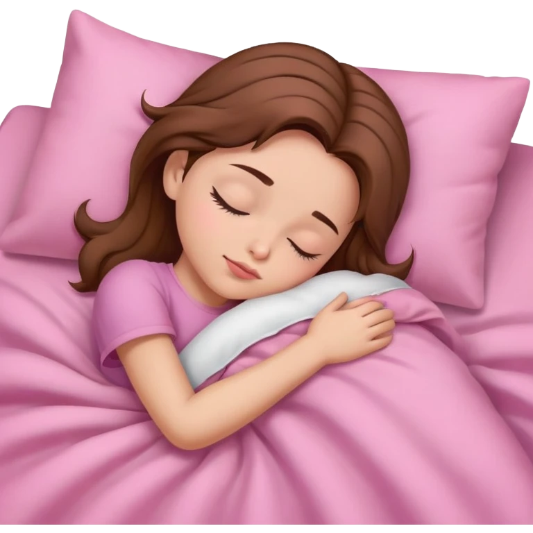 Girl sleep, pink sheets, brown hair emoji