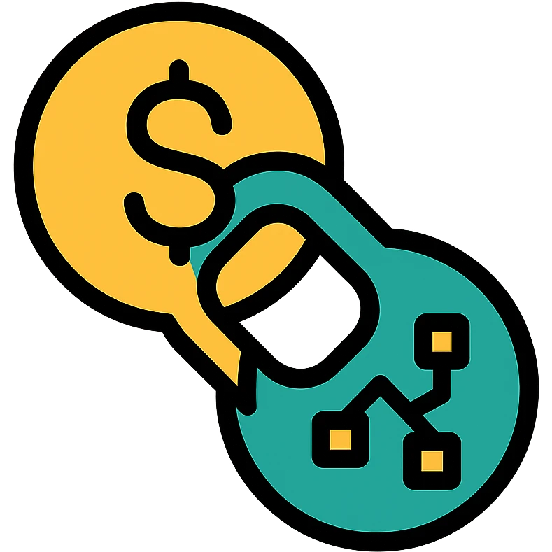 minimalist logo for a loan protocol, two interlocking coins forming a chain, digital blockchain accent, conveying trust finance emoji