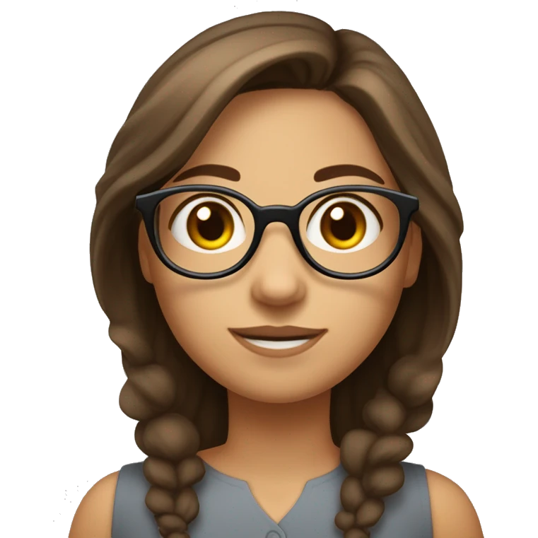 "A cute, round-faced woman with bright skin, large eyes, and a small mouth. She wears glasses and has a  brown hair with shoulder line hair length. She is an 8-year-experienced manager at a senior level. emoji