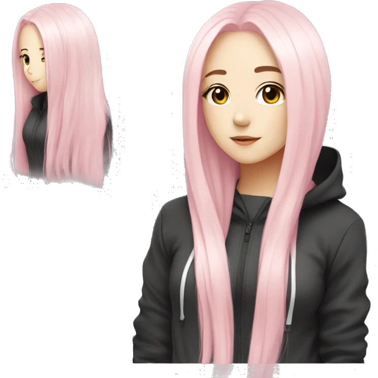 Light Pink long hair white anime girl black tracksuit  emoji