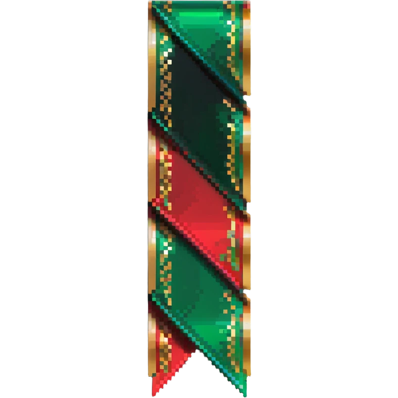Premium member ribbon with green to red gradient and pixelated gold trim emoji