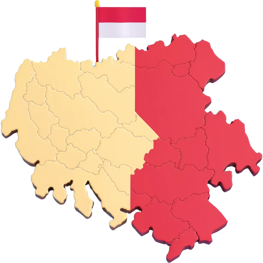 3D illustration of Austria's map with the Austrian flag colors clearly visible and vibrant on the terrain emoji