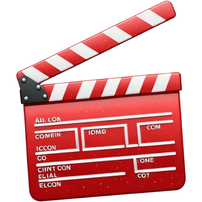 red clapperboard used in filmmaking, cute and stylish design with glitter emoji