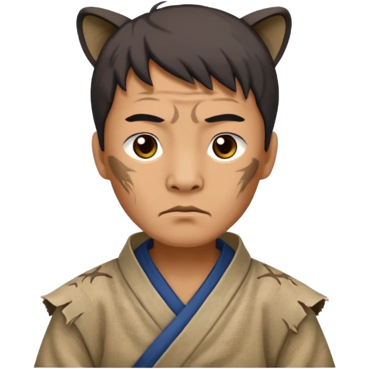 china ancient man, tattered puma skin cloth emoji