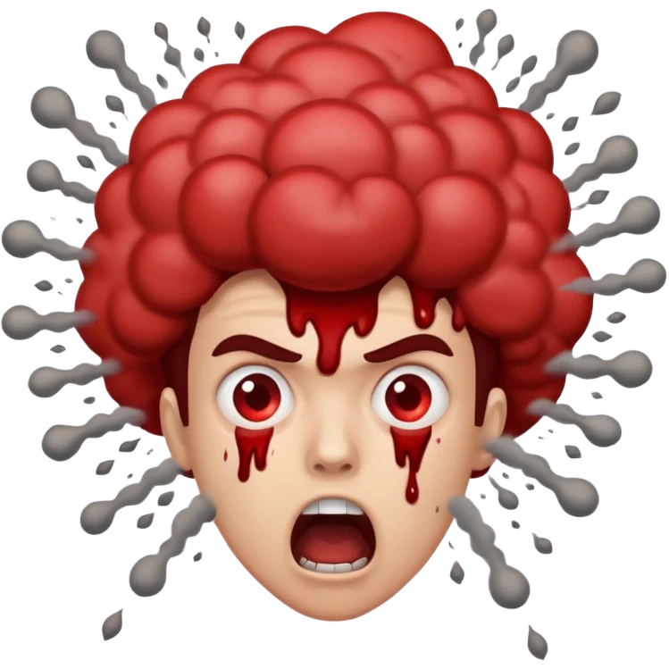 Combine this three emojis 💀🤯💨 where the head should be blasted like 2nd emoji and smoke should come out like third emoji and the reaction should be like this emoji 😨 emoji