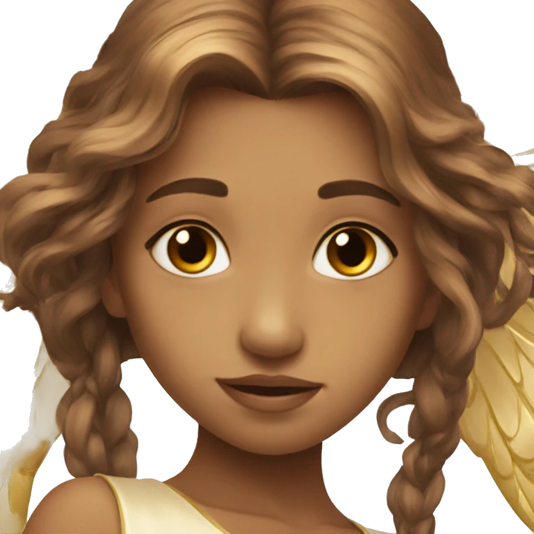 big wings, Beautiful, fairy, gold, brown, long hair emoji