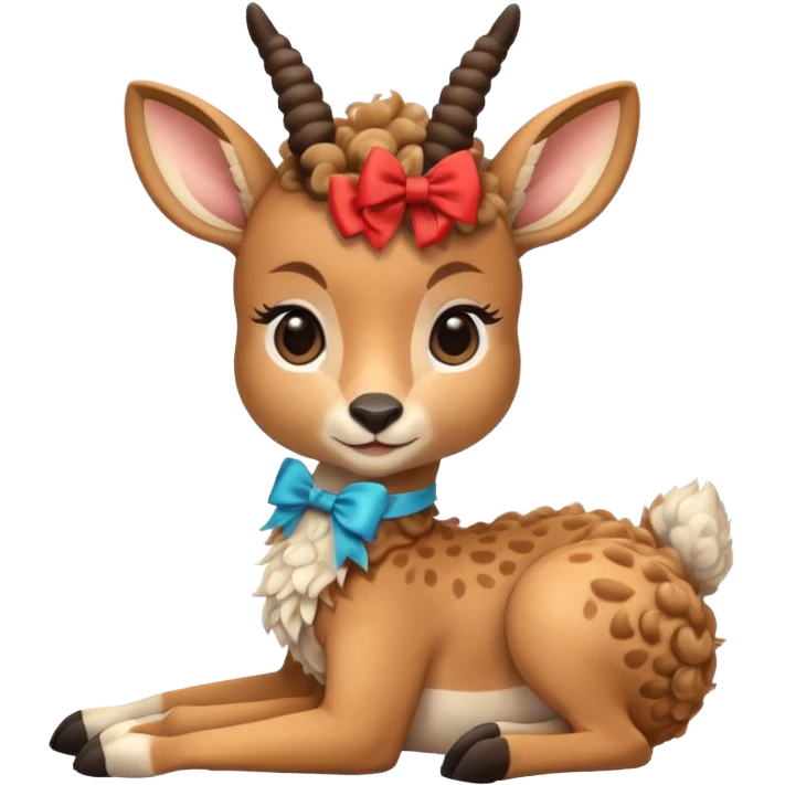 cute gazzelle with curly fur, sitting down, wearing a bow on its head. emoji