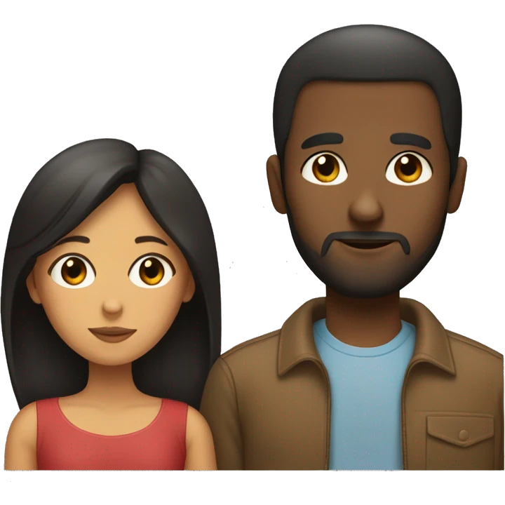 BLACK Man with dark VERY SHORT hair WITH beard kissing HISPANIC woman with VERY long STRAIGHT brown hair emoji