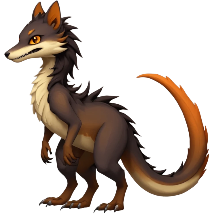 Brown and beige badass elegant wild beautiful natural cute badass epic exotic anthro modern furry 2-legged sergal-vernid-creature, full body, dark-brown-black-gradient pretty hair, with a long tufted tail, beautiful hazel-orange eyes, aesthetic, art by LiLaiRa, art by art by Falvie emoji