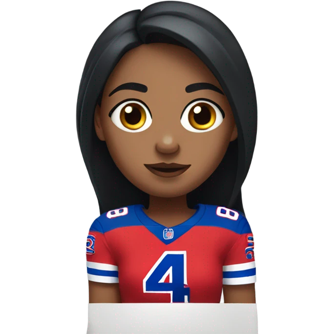 Girl with long black hair and freckles wearing buffalo bills jersey emoji