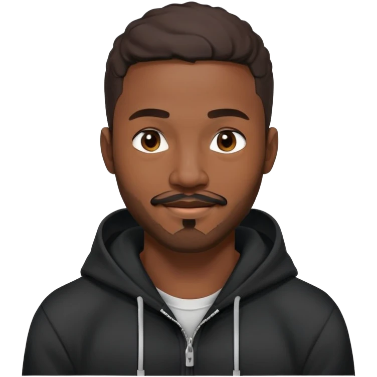 African yound man in his late 20s with a winkand  full short boxed beard and moutache , and a low cut hair, black hoody emoji