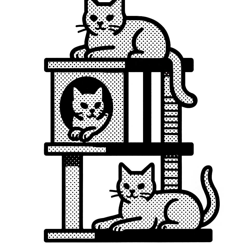 cats relaxing in a vertical playhouse emoji