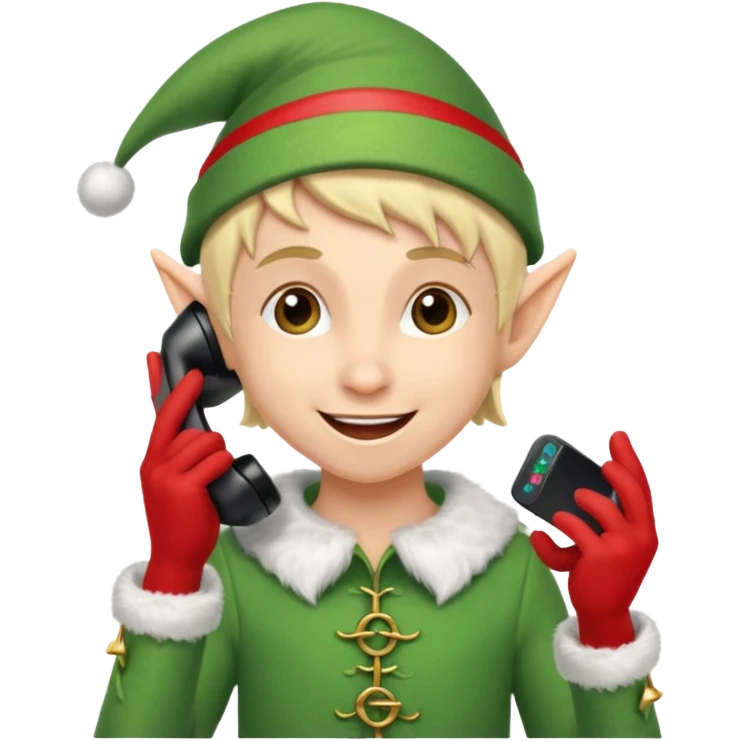 christmas mini elf talking on the phone emoji