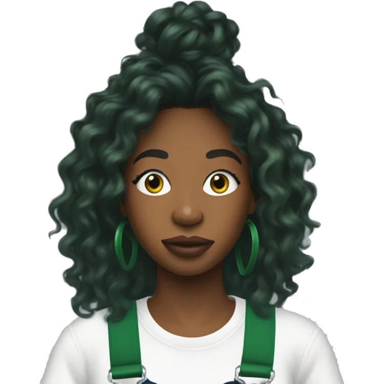 sza wear Overalls green & white tee emoji