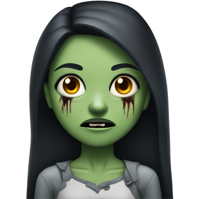 girl zombie with black long hair with teeth and serious face  emoji