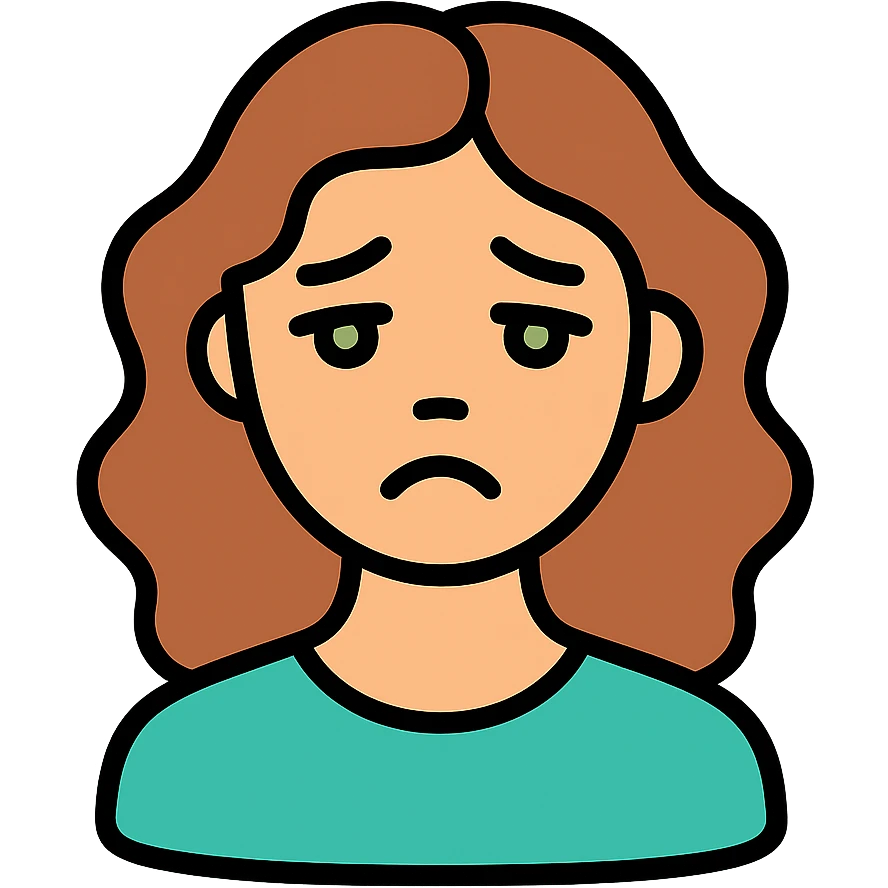 sad woman with brown wavy hair and green eyes emoji