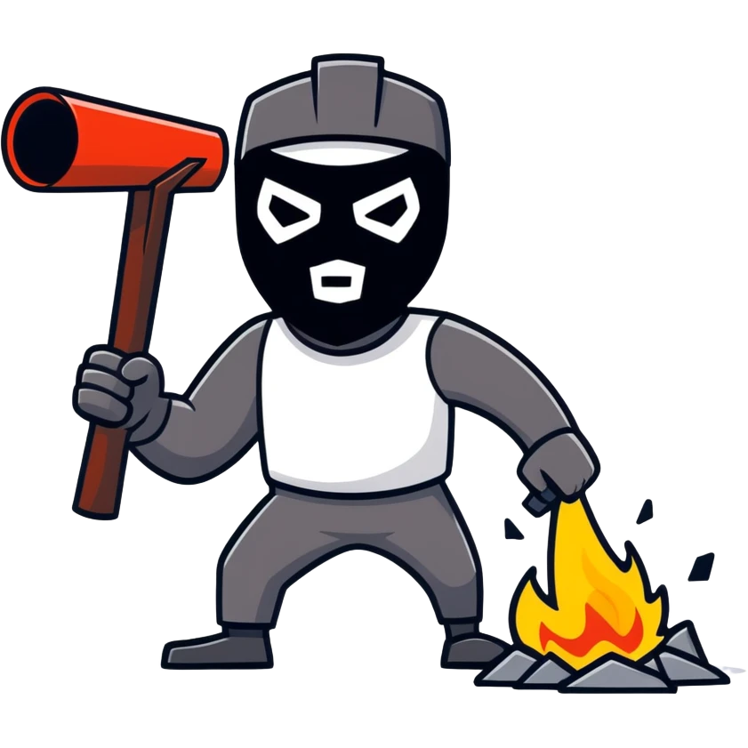 man with a black mask like a thief holding dynamite in his hand, cartoonish emoji