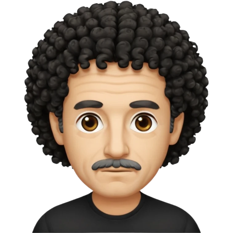 60 year old Greek man with short black curly frizzy hair that sticks up and has a black shirt emoji