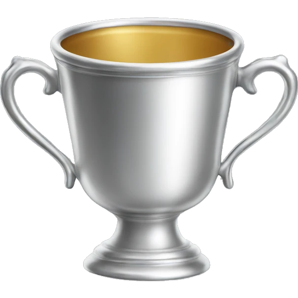 A silver cup with a saucer and emoji